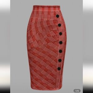 Chic Red Plaid Pencil Skirt